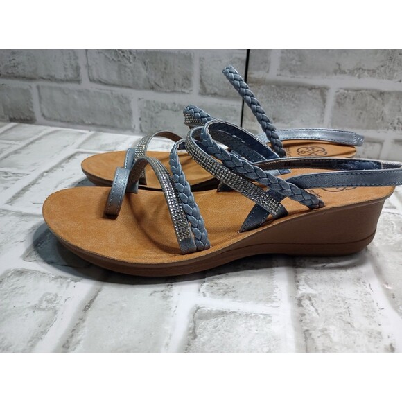 Daisy Fuentes Womens Size 8.5M Rhinestone Blue Strappy Sandals - Picture 3 of 9